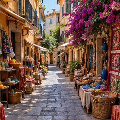 A colorful street full of flowers